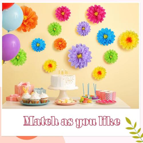 Geyee 18 Pcs Mexican Paper Flowers,Bright Color,6 8 10