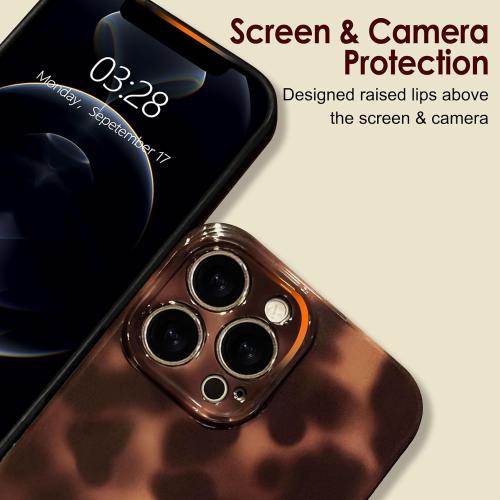 Anuck for iPhone 12 Pro Case Tortoise Shell Phone Case, Cute Chic Amber Leopard Cheetah Print Aesthetic Design Full Camera Protection, Soft TPU Slim Shockproof Cover 6.1 for Women Girls Men-Brown