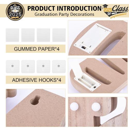 2025 Graduation LED Light-Up Marquee Letters Sign - GRAD 2025 Decor, Class of 2025 Party Supplies for College, High School, Preschool, Table Centerpieces, Battery Operated