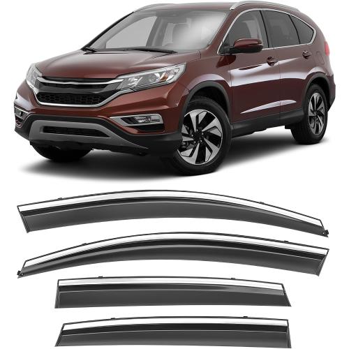 Shatterproof Taped-On Window Deflectors for Honda CR-V 2012-2016 with Chrome Trim, Rain Guards, Window Visors for Car, Vent Deflector, 4pcs