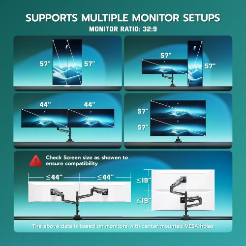 ARES WING Vertical Dual Monitor Mount - 24-57 Aluminum Heavy Duty Monitor Arms for 2 Monitors, Fully Adjustable Gas Spring Stacked Monitor Stand with 75/100/200 Vesa Mount, Black