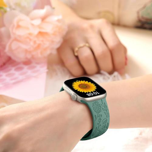 SNBLK 6 Pack Floral Engraved Bands Compatible with Apple Watch Bands 40mm 41mm 42mm 38mm 44mm 45mm 46mm 49mm Women Men, Silicone Flower Pattern Strap for iWatch Series 11 10 Se Ultra 9 8 7 6 5 4 3 2 1