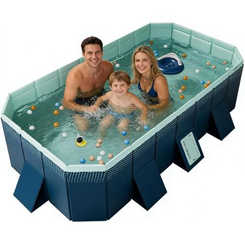 Foldable Swimming Pool, Rectangular Above Ground Swimming Pool for Outdoor Family Square Pool with Drain Plug and Drain Hole, Easy to Assemble, Pool for Backyard Dog Pools (3m)