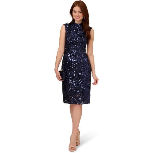 Size 2 Adrianna Papell Womens Sequin Lace Midi Dress