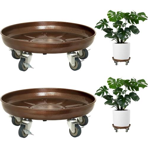 Plant Saucer 14 Rolling Plant Caddy Rolling Plant Stand with Wheels – Heavy Duty Metal, Locking, Sturdy, Rust-Resistant Finish, and Easy to Move, 390 lb Capacity, 2 Pack