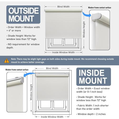 AOSKY Cordless Roller Shades Blackout Blinds for Windows Room Darkening Rolled Up Shades with Spring System, UV Protection Window Shades Door Blinds for Home and Office (50 W x 72 H, Ivory White)
