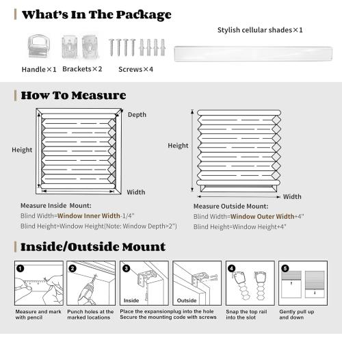 Joydeco Cellular Shades Cordless, 35 Inch Wide Blackout Cellular Blinds for Windows, Waterproof Honeycomb Blinds White Window Coverings for Bedroom, Living Room, Office, Kitchen (35 W x 64 H)