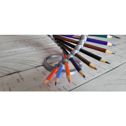 Znet3D Double Helix DNA Desk Organizer - Durable Pencil Holder for 23 Pencils | Ideal Gift for Teachers, Students, and Science Enthusiasts (Silver)