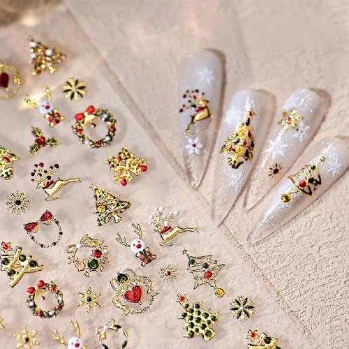 Christmas 5D Embossed Nail Stickers for Nail Art Self-Adhesive Gold Gilding Snowflake Xmas Trees Elk Nail Decals Glitter Red Green Rhinestones Nail Design Stickers Winter Nails Supply for Women DIY