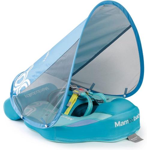Mambobaby Baby Float with Canopy & Tail Non-Inflatable Baby Swim Float Upgrade Soft Infant Pool Float Sun Protection Newborn Pool Float 3-24 Months Skin-Friendly Material for Toddler Boys Girls