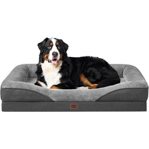 EHEYCIGA Memory Foam XXL Dog Bed for XLarge Sized, Extra Large Orthopedic Dog Sofa with Sides and Waterproof Liner, Washable Bolster Pet Couch with Removable Cover, 52x41x8 Inch, Grey