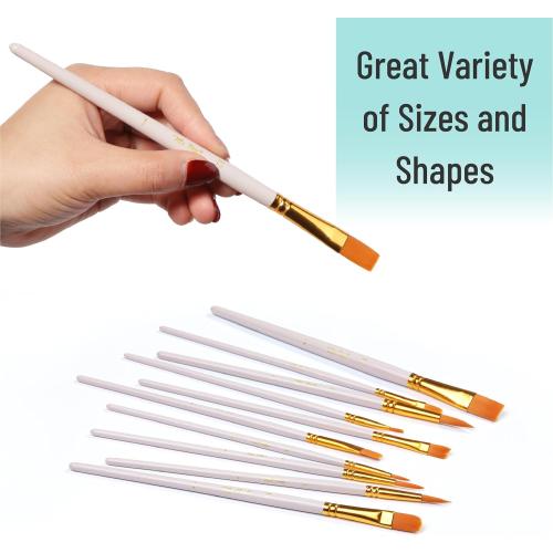 Mr. Pen- Acrylic Paint Brushes Set, 10 Pack, Round & Pointed Tip, Nylon Hair Artist Brushes for Watercolor, Oil, Rock, Face, Nail, Miniature, Canvas, Detailing, Drawing, Art Supplies