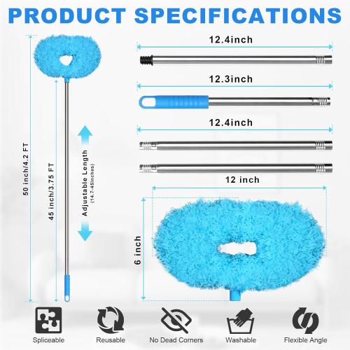 Storystore Ceiling Fan Cleaner Duster - Adjustable Duster with Extension Pole,Dusters for Cleaning Fan Blade, Walls and Cobweb (Blue)