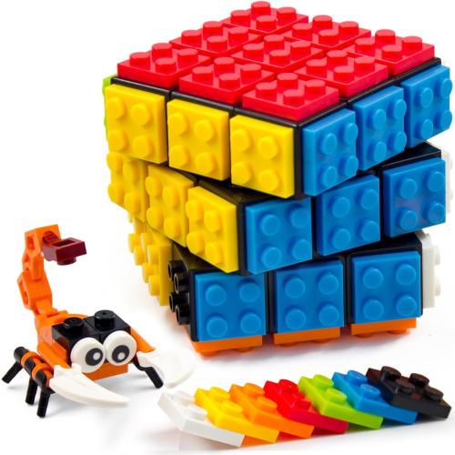 3x3 Brick Speed Cube with Building Blocks, Mini Toy Included, Compatible with Lego Cube, Educational Toy (Black)