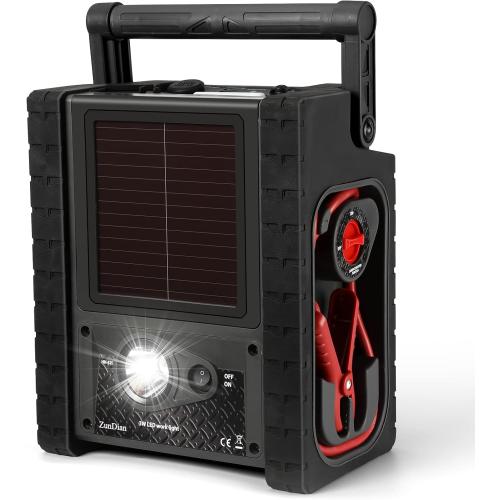 2000A Car Battery Jump Starter with Air Compressor 12V Battery Jumper Box Car Start Booster Up to 10L Gas/8L Diesel Engines with 400W AC Inverter, LED Light