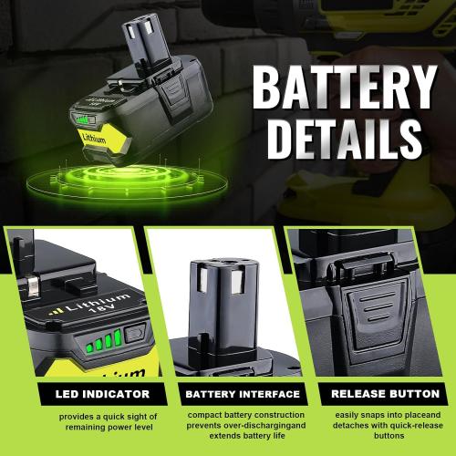 VINIDA 2Pack 18V 7.0Ah Replacement for Ryobi 18V Battery Lithium P104 P105 P102 P103 P107 P109 P108 Compatible with Ryobi Battery Power Tools and Charger