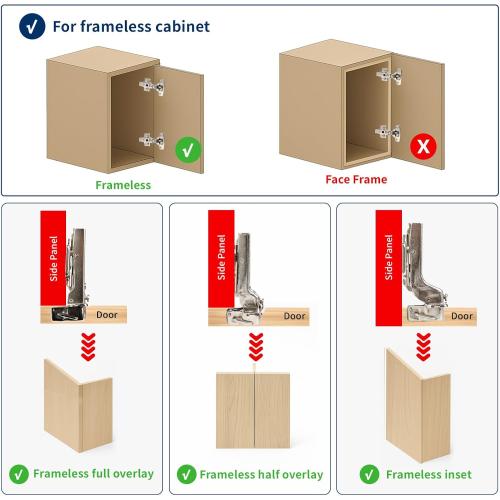 10 Pack Frameless Full Overlay Soft Close European Cabinet Hinges,4D Adjustment Speed Control,45~110° Open Angle,Clip On,Stainless Steel Concealed Hinges