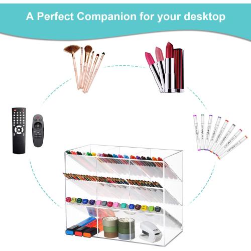 Marbrasse Clear Pen Organizer Storage, Acrylic Desk Organizer with 12 Compartments, Pen Holder for Desk, Desktop Art Organizer for Office School Art Supplies