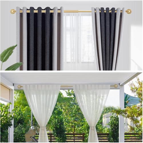 OLV Gold Industrial Curtain Rods for Windows 66 to 120 Inch(5.5 to 10 Feet), 1 Inch Diameter Blackout Wrap Around Adjustable Heavy Duty Window Drapery Rods, Indoor and Outdoor