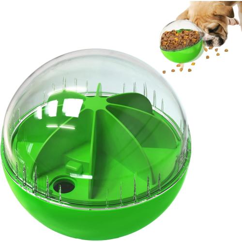 Green Dog Treat Ball, Dog Food Puzzle Slow Feeder Interactive Squeaky Mental Stimulation Toys, Dog& Cat Treat Dispenser Puzzle Toys Active Rolling Balls for Medium/Large Dog Breeds