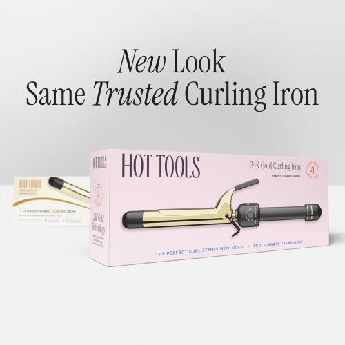 HOT TOOLS 24K Gold Professional 3/4 Extended Barrel Curling Iron with Clamp for Defined Curls - 24K Gold Technology for Long-Lasting Results & Longer Barrel for Easy Styling