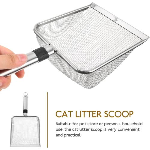 Silver Mesh Litter Scoop, Stainless Steel Litter Scooper Metal Sand Shovel Small Cat Litter Scoop Fine Mesh Metal Reptile Litter Cleaner Scooper for Cats, Reptiles, and Small Pets