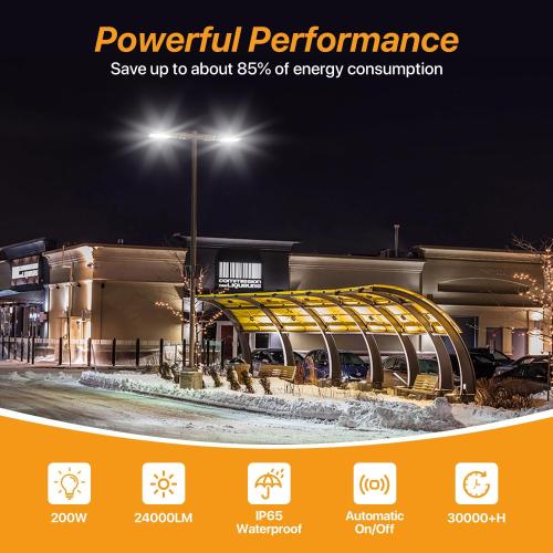 200W Led Parking Lot Lights with Dusk to Dawn Photocell 120V Slip Fitter Pole Mount Lights 5000K Outdoor IP65 Waterproof Commercial Street Area Lighting for Parking Lot, Barn, Church