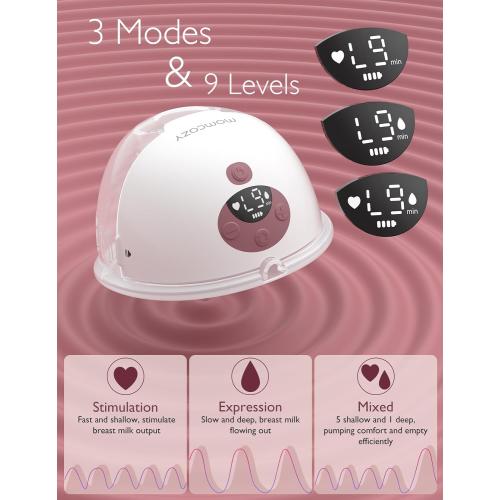 Momcozy M5 Hands-Free Wearable Breast Pump, Double-Sealed Flange for Baby-Like Comfort, 3 Modes & 9 Suction Levels, Portable Electric Pump – 24mm, 2-Pack Cozy Red