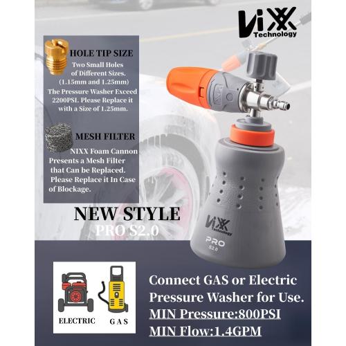 NIXX Foam Cannon PRO S2.0, Snow Foam Lance for Pressure Washer （1L Wide Bottle), 1/4 Inch Quick Connect - Adjustable Car Wash Foam Gun Sprayer, Soap Blaster Accessories.