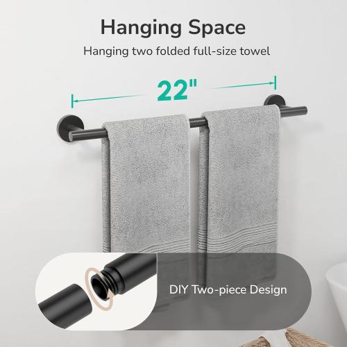 USHOWER Matte Black Towel Bar, 22-Inch Towel Racks for Bathroom