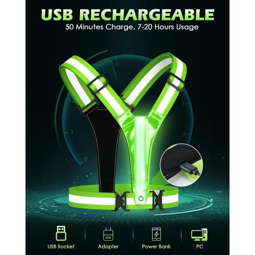 Zacro LED Reflective Vest Running Gear, 5 Lights Colors High Visibility Reflective Running Gear Rechargeable Light Up Running Vest for Walking Running Cycling, Adjustable for Men Women Kids