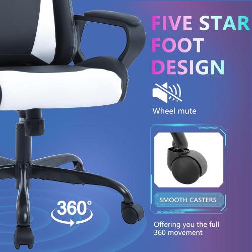 PayLessHere Ergonomic Racing Desk Chair Gaming Chair Computer Chair with Armrests 360° Swivel & Caster Pu Desk Task Chair Executive Headrest Lumbar Support for Back Pain Women Men and Adults (White)