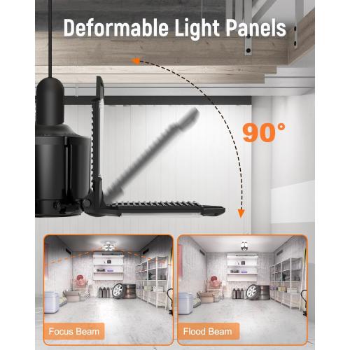 Black Adiding LED Garage Ceiling Light, 2 Pack 40000Lm Bright Screw into E26 E27 Socket LED Basement Lighting, 6 1 Deformable Panels, Daylight 6500K for Pole Barn Workshop Attic Porch Storage Room Low Bay