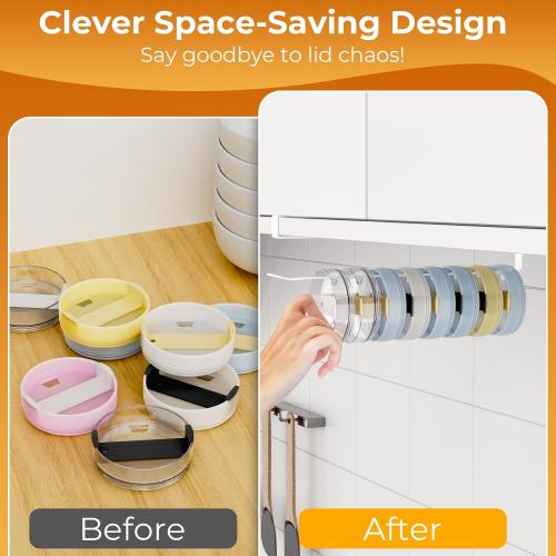 Quehun 2 PCS Tumbler Lid Organizers, Ample Lid Capacity Up to 30 Lids, No Adhesive No Drill Yeti Lid Organizer Holder Inside Cabinet, Space-Saving Stanley Tumbler Cup Lid Holder Organizer for Kitchen