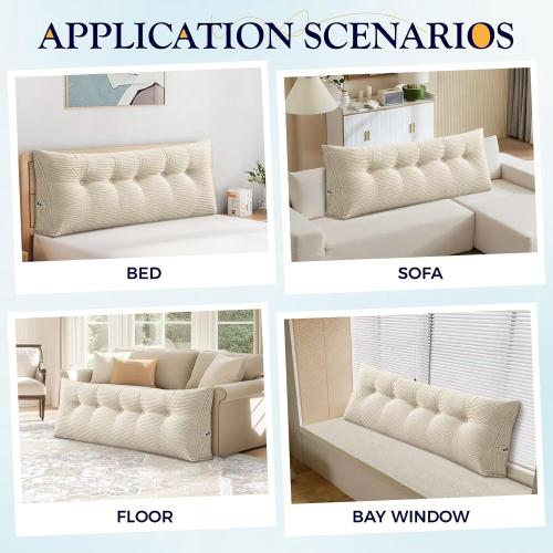 Triangular Headboard Pillow Backrest Positioning Support Bed Rest Reading Pillows Bolster Headboard Cushions for Day Bed, Light Grey