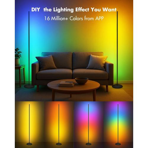 Corner Floor Lamp - 2 Pack LED Corner Lamp with App/Remote/Button Control, Smart LED Floor Lamp with Music Sync and 16 Million Colors, Color Changing Standing Lamp for Living Room, Bedroom