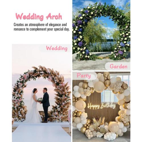 Queension Metal Arch Backdrop Stand 8Ft Wide 7Ft High, Wedding Arch Frame for Wedding Decorations, Balloon Arch Stand with Base for Ceremony, Outdoor Garden Arch Trellis for Climbing Plants, Gold