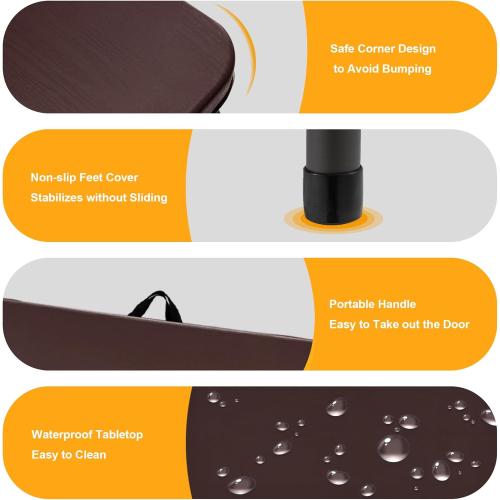 34 Folding Table, Portable Square Folding Card Table with Collapsible Legs Plastic Tables for Camping,Picnic, Office, Party, Brown