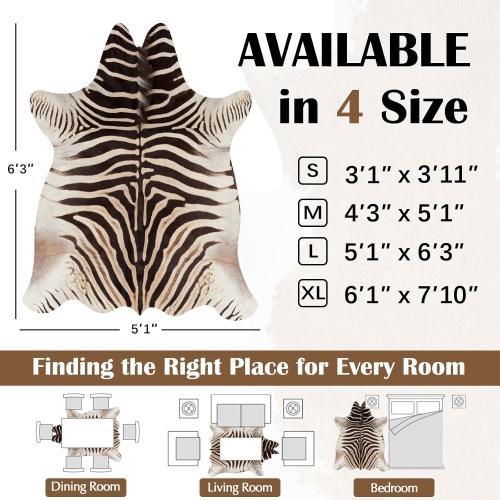jinchan Zebra Print Area Rug Faux Skin Cowhide Animal Design Mat Faux Suede Indoor Floorcover for Bedroom Living Room 5x6 Safari Design