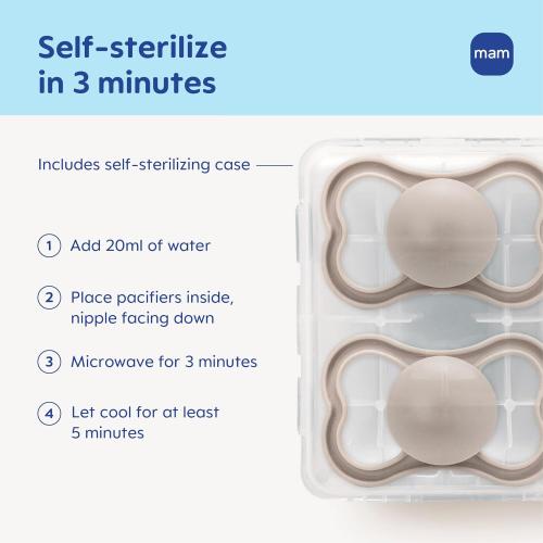 MAM Supreme Baby Premium Pacifier, Newborns 16  Months, Developed with Orthodontists, Extra Air Flow for Sensitive Skin, Glows in The Dark, BPA-Free Silicone, Sterilizer Case, 2 Pack, Made in Europe