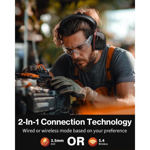 Bluetooth 6.0 Hearing Protection Headphones with 120H Working Time, 30dB SNR, Superior Stereo Sound Quality, Larger Buttons for Easy Operation, Safety Ear Muffs for Lawn Mowing, Workshops