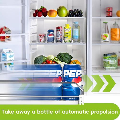 Soda Can Dispenser for Refrigerator,Self-Pushing Drink Organizer for Fridge, Width Adjustable Fridge Organization, Beer Pop Can Water Bottle Drink Dispenser for Fridge (15.1D) White (White, 6 Row)