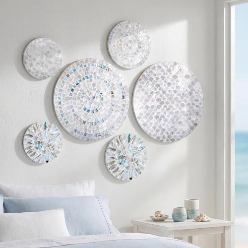 Novabright 6 Pcs Shell Wall Decor 11.8 Inches Natural Mother of Pearl Shell Plate Coastal Wall Art Mosaic Sculpture Handmade Hanging Plates Arts for Bedroom Bathroom Home Office Hotel