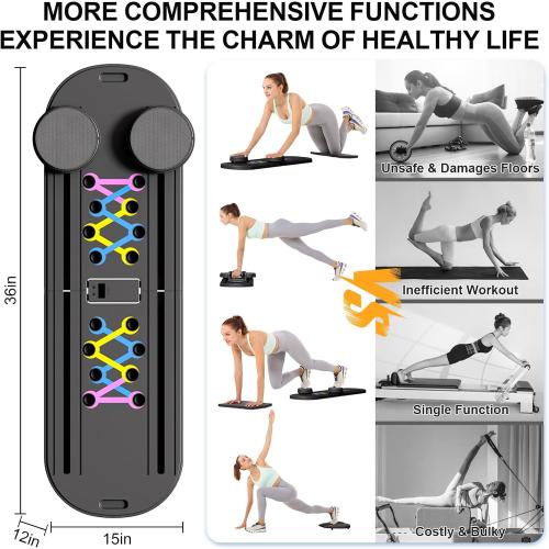 Pilates Reformer Set - Foldable Sliding Reformer, Pilates Board for Home Workout, Portable Abdominal Core Trainer Pilates Reformer Board - Full Body Workout Equipment for Home