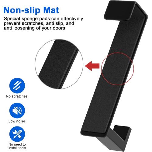 PMMASTO 2-Pack Over The Door Hooks - Rustproof Stainless Steel Door Hangers Fits for 1-3/4 Inch Thick Doors, Non-Marking and Tool-Free Easy Install​​ (Black, L Shape)