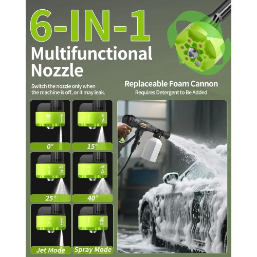 Cordless Pressure Washer Battery Powered; 990PSI Cordless Power Washer with 6-in-1 Nozzle, 23FT High-Elastic Hose, 21V Battery&Charger; Portable Handheld Pressure Washer Cleaner for Home, Car, Garden