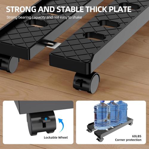 Adjustable Mobile CPU Stand, Ventilated Computer Tower Stand with 4 Caster Wheels Fits Most PC Tower, Under Desk CPU Holder PC Floor Cart Computer Riser for Gamers and Students (Large Black)