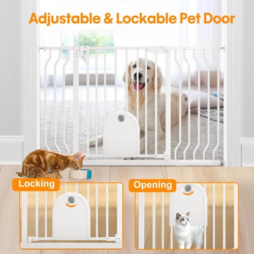 Baby Gate with Cat Door for Stairs - Baby Gate with Pet Door Auto Close 29.5-48.5 Safety Metal Dog Gate for Door Ways/Stairs/House/Walk Through with Includes 2 Extension Pieces and 4 Wall Cups