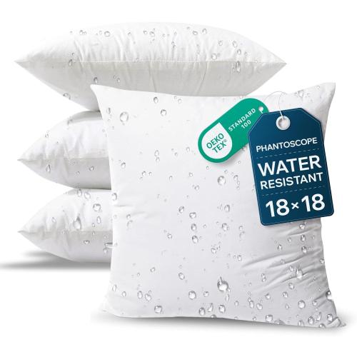 Phantoscope 18 x 18 Pillow Inserts - Pack of 4 Outdoor Water Resistant Throw Pillow Inserts Hypoallergenic Square Decorative Couch Sham Cushion Stuffer - 18 Inches