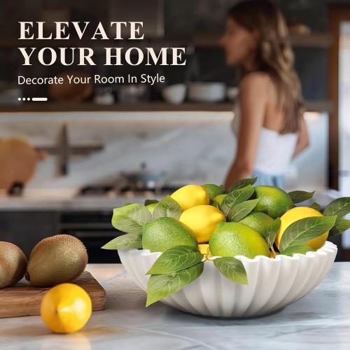 YMXYJM Large Decorative Bowl, Modern Handicraft Bowls for Home Decor, Decorative Fruit Bowl for Kitchen Counter, Ruffle Bowl Decor, Stylish Key Bowl for Entry Table, White